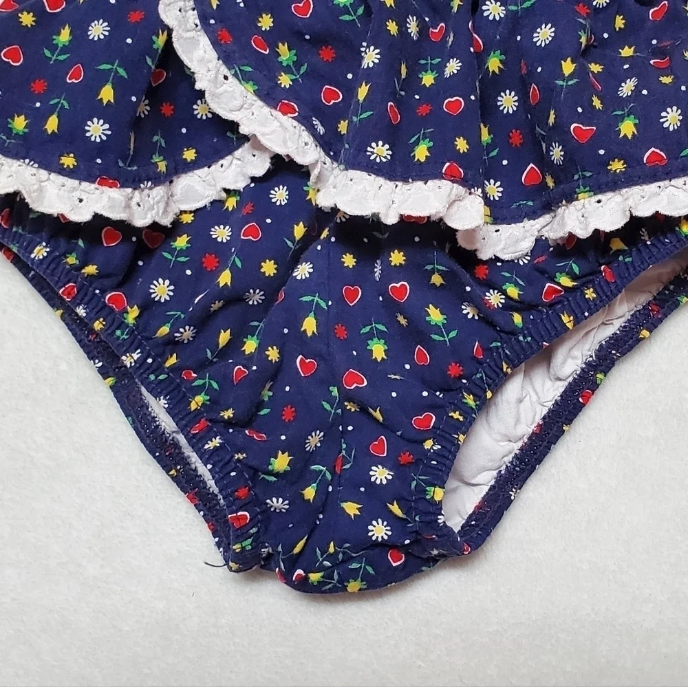 Vintage 60s Teen Girl Ultra Mod High High Bottom Ruffle Heart Floral Bikini XS